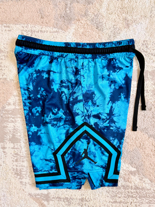 Men’s Cyan Blue Tie-Dye Diamond Mesh Basketball Shorts